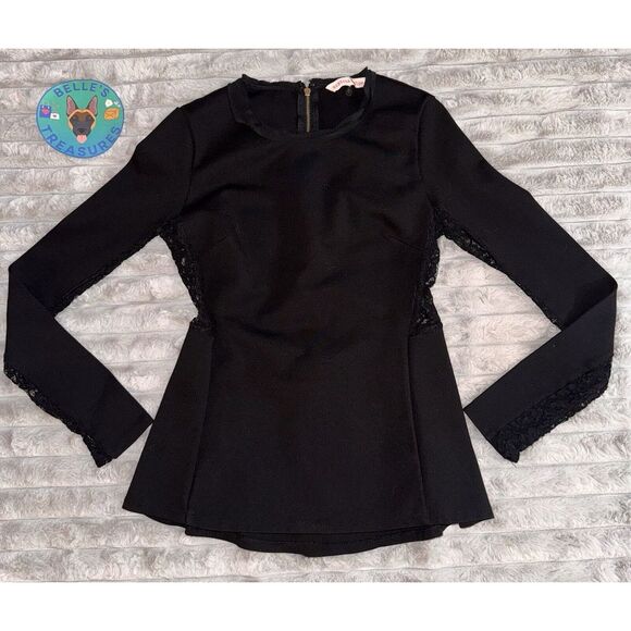 Rebecca Taylor Tops - Rebecca Taylor Black Long Sleeve Lace Trim Peplum Top Sexy Girl Boss Womens Sz 0